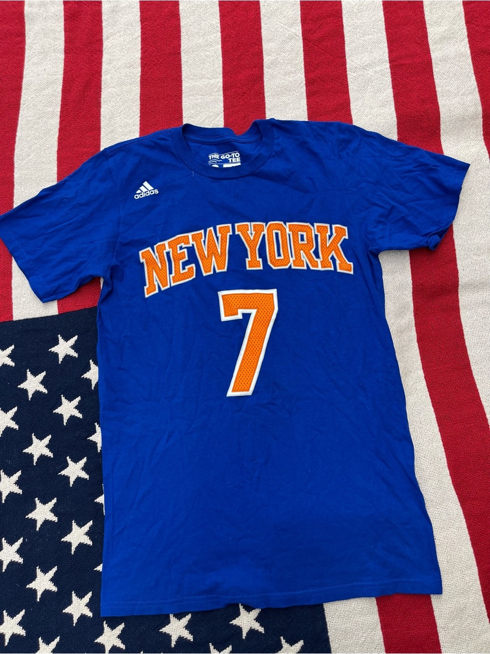 adidas New York Knicks #7 Carmelo Anthony Graphic Tee with Orange Accents Size S